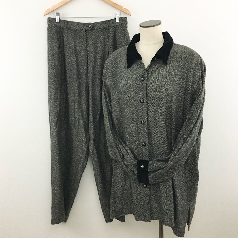 Lane Bryant | Black & Tan Herringbone Pant Suit